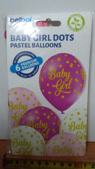 Balony 6szt. BABY GIRL DOTS 12' | 42-28