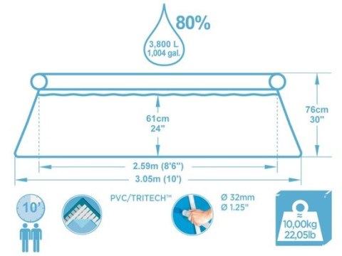 Basen ROZPOROWY 3,8l 305x76cm 8w1 Bestway | 57270