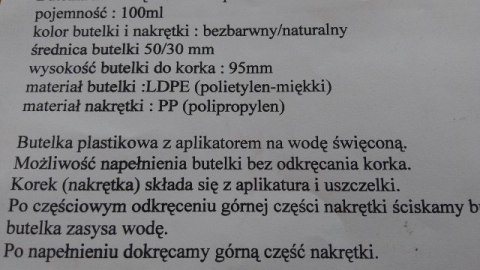 Butelka 10szt. z aplikatorem na wodę święconą 100ml