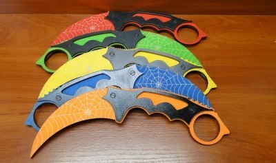 Nóż 5szt drewniany karambit - mix kolorów 26 cm. P97