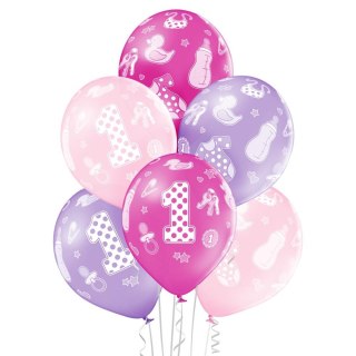 Balony 30cm "1" urodziny dziewczynki 6szt. | BN06-191