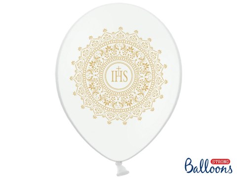 Balony 30cm Komunia IHS Metallic Pure White 6szt. | SB14M-110-008-6