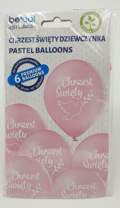 Balony 30cm Chrzest Św. różowe 6szt.