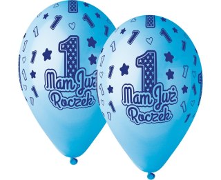 Balony Cyfra 1, MAM JUŻ ROCZEK, niebieskie 33 cm 5 szt. GS120/MJRN