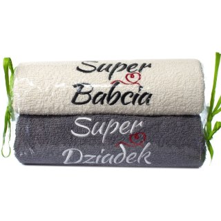 Komplet 2 ręczników z haftem "Super Babcia Super Dziadek "