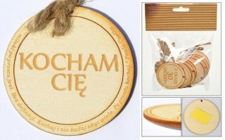 Zawieszka drewniana lub do przyklejenia z tekstem "Kocham Cię " 10 szt. OZD-24