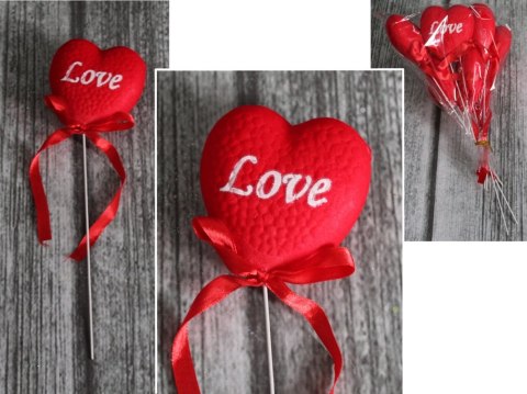 Walentynkowe SERCE LOVE pełne na piku 7,5x26 cm 6szt VAG-18092