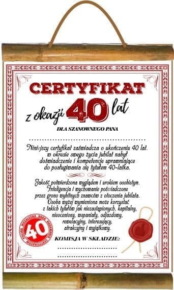 Dyplom certyfikat 40 lat Pan | D60