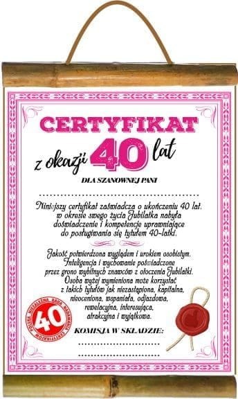 Dyplom certyfikat 40 lat Pani | D55