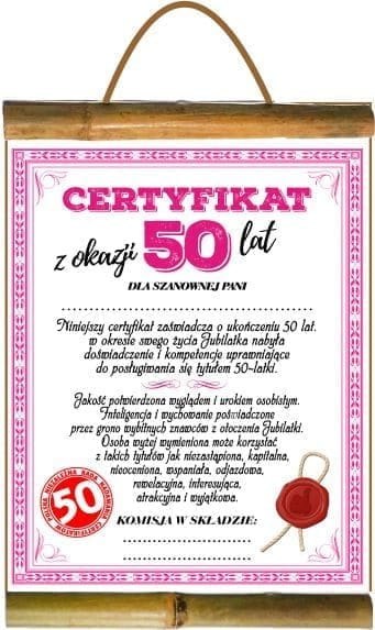 Dyplom certyfikat 50 lat Pani | D65