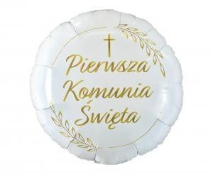 Balon foliowy Pierwsza Komunia Święta (kłosy), okrągły 45cm FG-OKSK