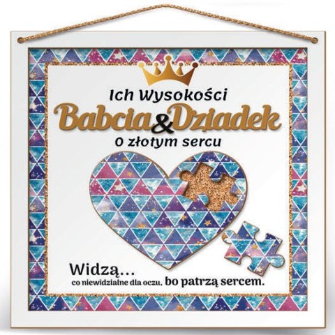 Ramka 22x22cm puzzle 3D Ich Wysokości Babcia i Dziadek o złotym sercu