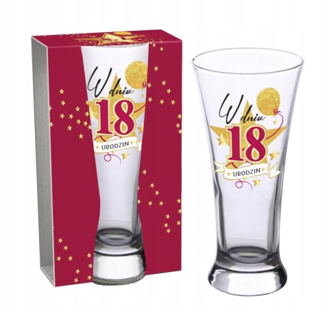 Szklanka do piwa 300ml - W dniu 18 urodzin URODZINOWA STARS MAGENTA