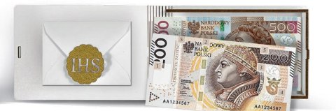 Banknotówka z życzeniami KOMUNIA ŚW RÓŻOWA