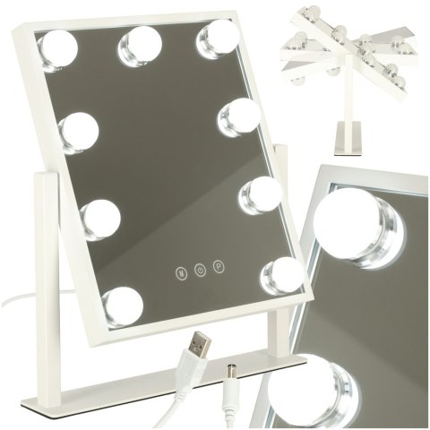 Lusterko do makijażu kosmetyczne podświetlane LED Hollywood z 9 żarówkami USB 25 x 30 cm Lusterko do makijażu kosmetyczne podświetlane LED Hollywood z 9 żarówkami USB 25 x 30 cm