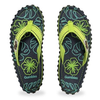 Japonki Gumbies Islander Flip-Flops Lime Hibiscus GU-FFISL148