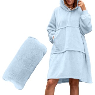 Bluzair Bluza Koc Oversize Kaptur Polska Błękitny