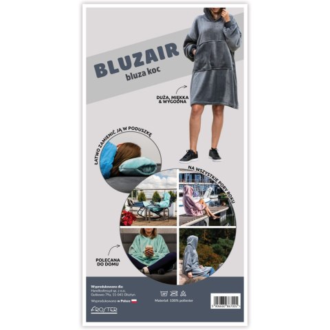 Bluzair Bluza Koc Oversize Kaptur Polska Błękitny