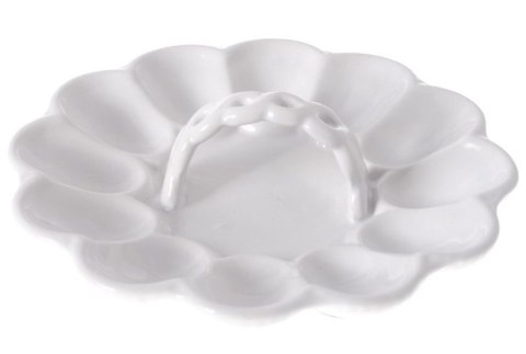 Talerz ceramiczny na jajka z uchwytem biała porcelana | OD8507